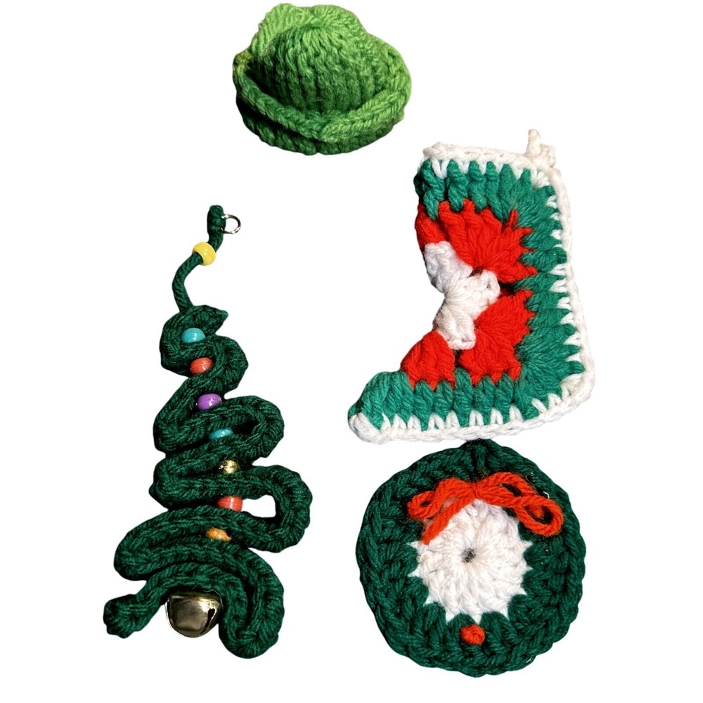 Handmade Crochet Christmas‎ Ornaments Tree Stocking Wreath Mini Hat Set